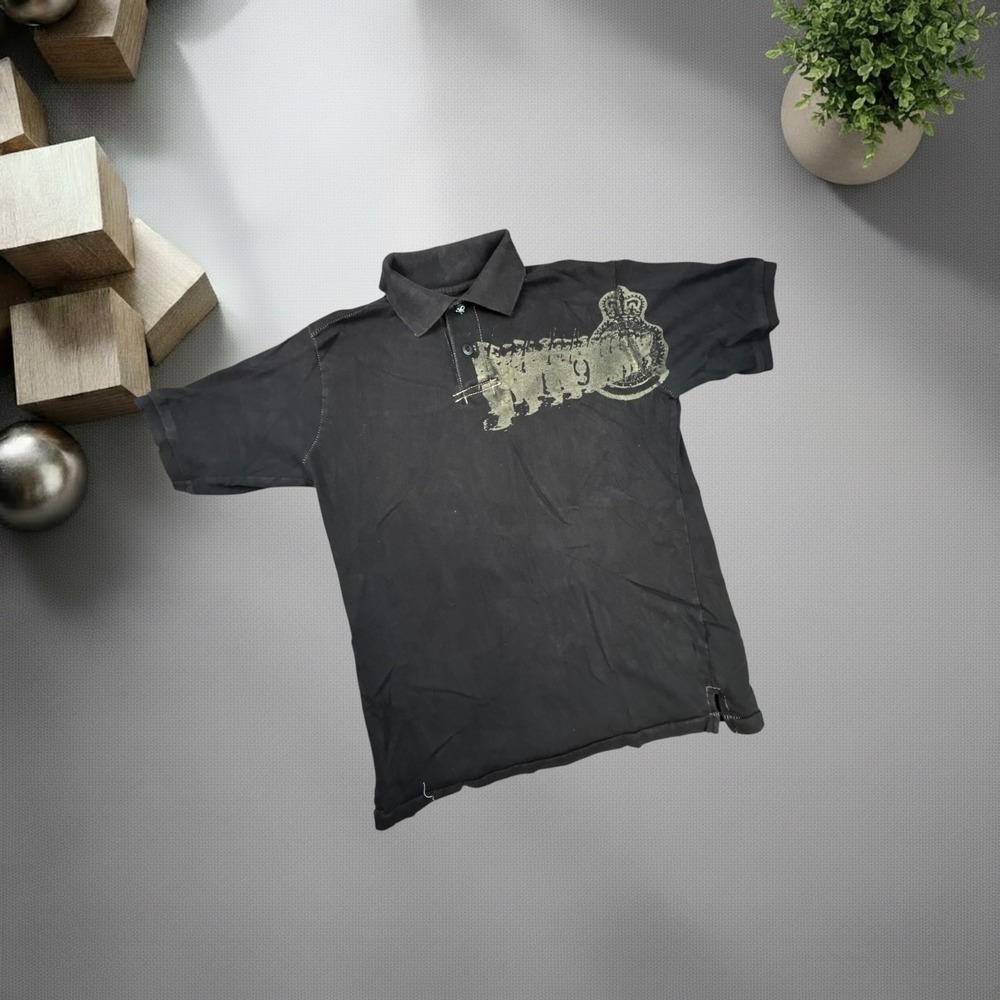 Vintage Modern Culture Polo Shirt Black Y2K Grunge Skater Boxy Fit Small